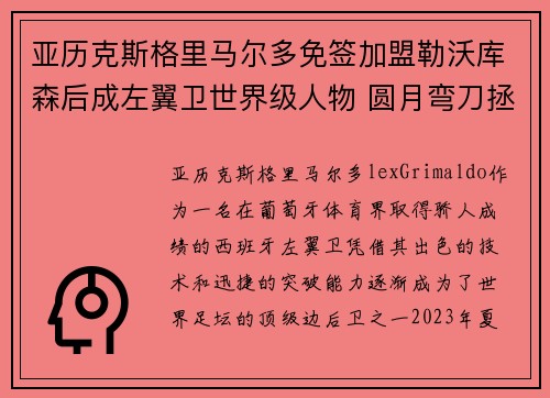 亚历克斯格里马尔多免签加盟勒沃库森后成左翼卫世界级人物 圆月弯刀拯救球队